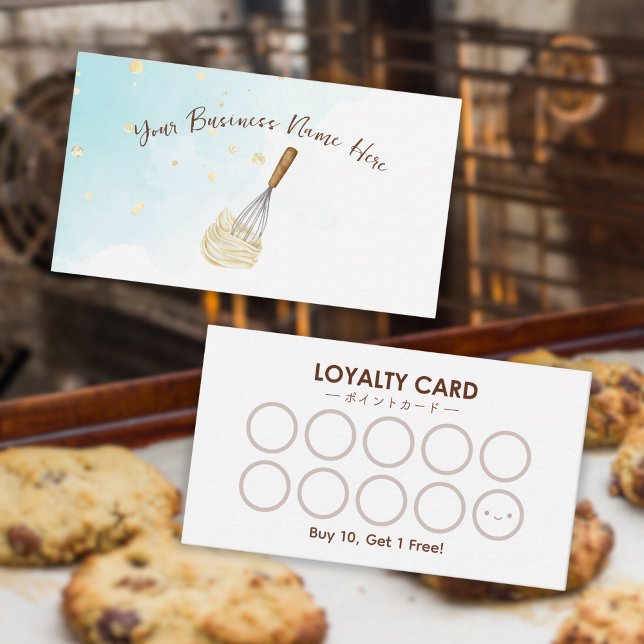 Bakery Loyalty Card Baking Whisk Blue Watercolor (Creator Uploaded)