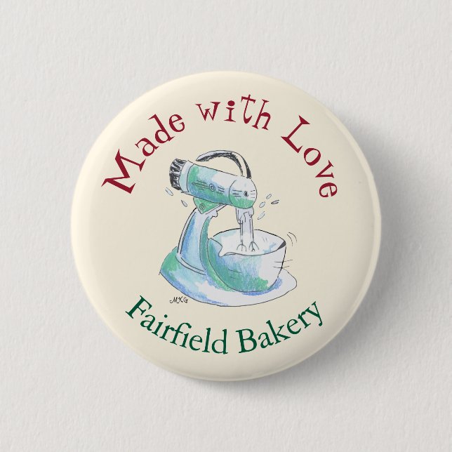 Bakery Made With Love Retro Baking Cooking 6 Cm Round Badge (Front)