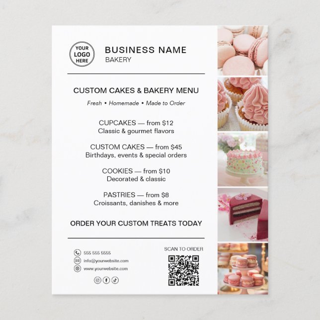 Bakery Menu Custom Logo QR Code White (Front)