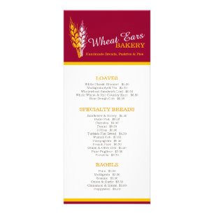 Bakery Menus baked goods price list rack card