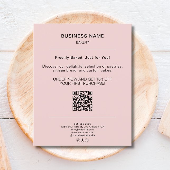 Bakery Minimalist Promotion Discount QR Code Pink Flyer (Bakery Minimalist Promotion Discount QR Code Pink Flyer)