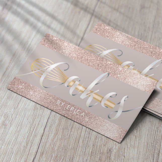 Bakery Modern Blush Rose Gold Glitter Pastry Chef Business Card (Creator Uploaded)