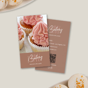 Bakery Monogram Logo Custom Photo QR Brown Business Card