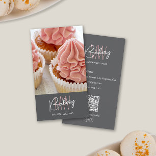 Bakery Monogram Logo Custom Photo QR Grey Business Card