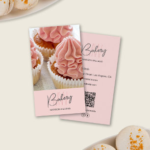 Bakery Monogram Logo Custom Photo QR Pink Business Card