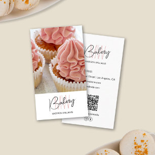 Bakery Monogram Logo Custom Photo QR White Business Card