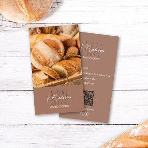 Bakery Monogram Logo Photo QR Brown Business Card