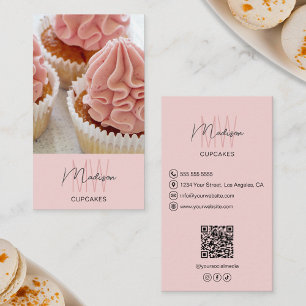 Bakery Monogram Logo Photo QR Pink Business Card