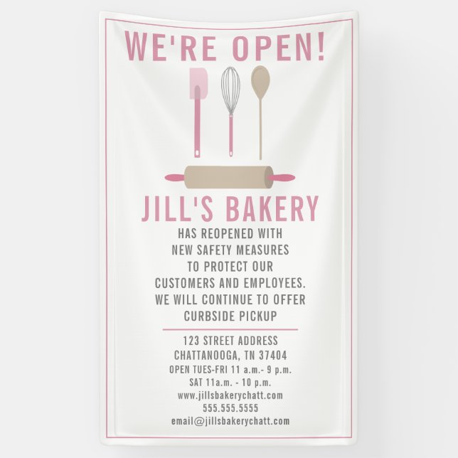 Bakery Open Pink Kitchen Food Business Restaurant Banner (Vertical)