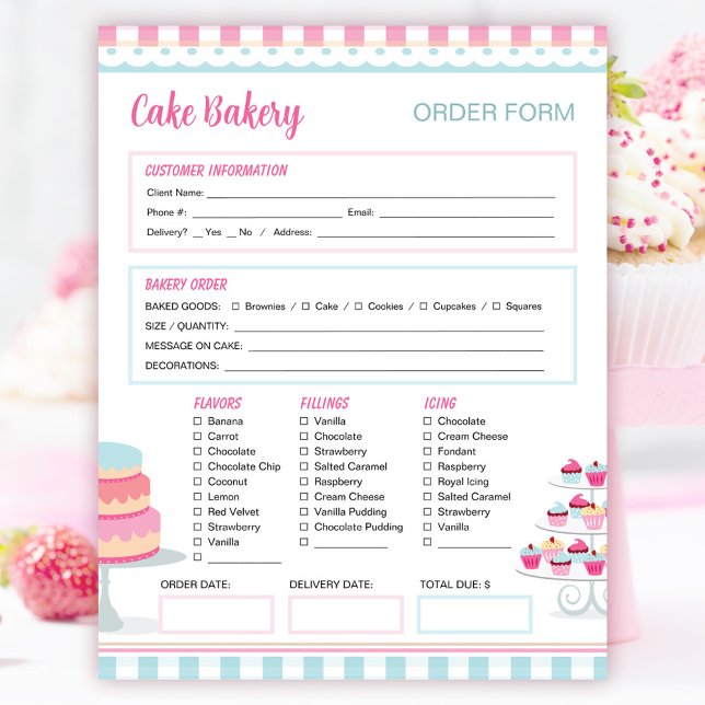 Bakery Order Form for Cakes and Cupcakes Notepad (Creator Uploaded)