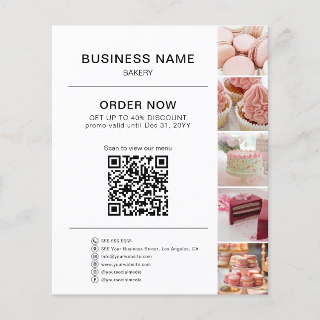 Bakery Order QR Code Discount Photo White Flyer (Front)