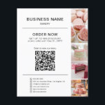 Bakery Order QR Code Discount Photo White Flyer<br><div class="desc">Promote your bakery or cake shop with this sleek, fully customisable Flyer. Featuring a soft pink background and space for five photos to showcase your best treats, this sign is perfect for highlighting your services and specialities. Add your bakery’s personalised details, including a scannable QR code for easy access to...</div>
