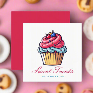 Bakery Pastries Cupcake Dessert Pink & White Cater Square Business Card