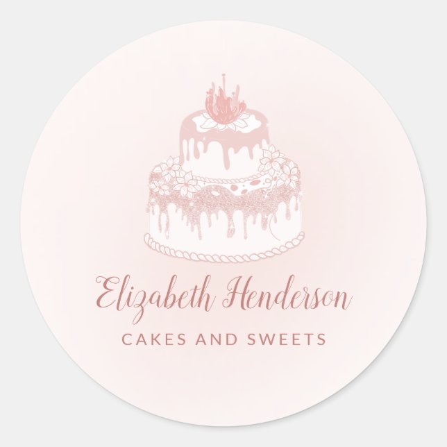 Bakery Pastry Blush Pink Drips Cake Classic Round Sticker (Front)