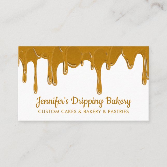 Bakery Pastry Chef Abstract Dripping Caramel Cream Business Card (Front)