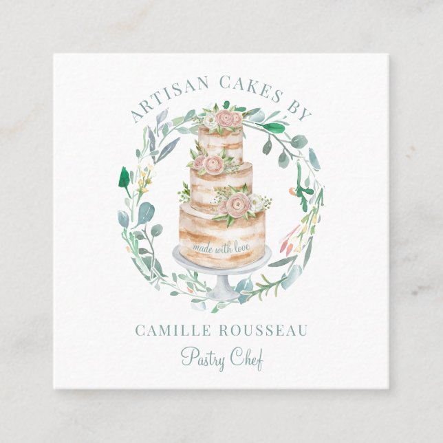 Bakery Pastry Chef Baker Elegant Cake Square Business Card (Front)
