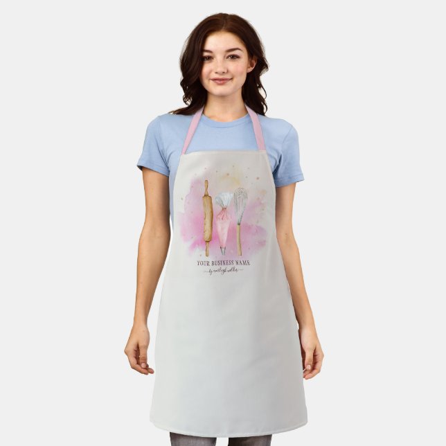 Bakery Pastry Chef Baker Utensils Pink  Apron (Worn)