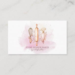 Bakery Pastry Chef Baker Utensils Pink  Business Card