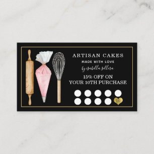 Bakery Pastry Chef Bakers Tools Black Loyalty  Card