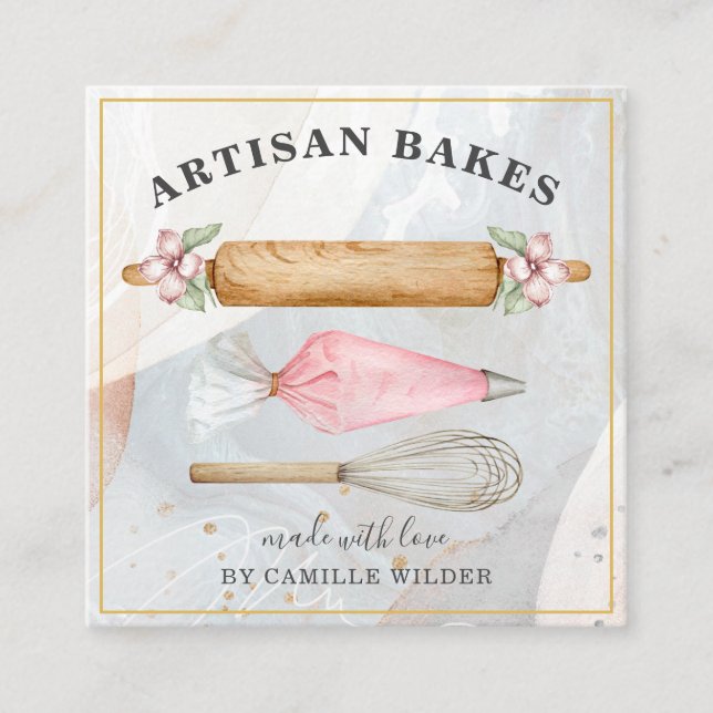 Bakery Pastry Chef Bakers Tools Square Business Card (Front)