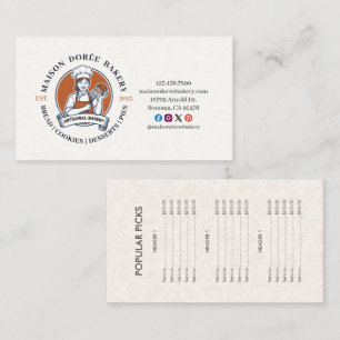 Bakery Pastry Chef Baking Catering Gold Price List Business Card