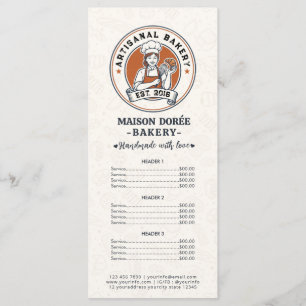 Bakery Pastry Chef Baking Catering Gold Price List Menu