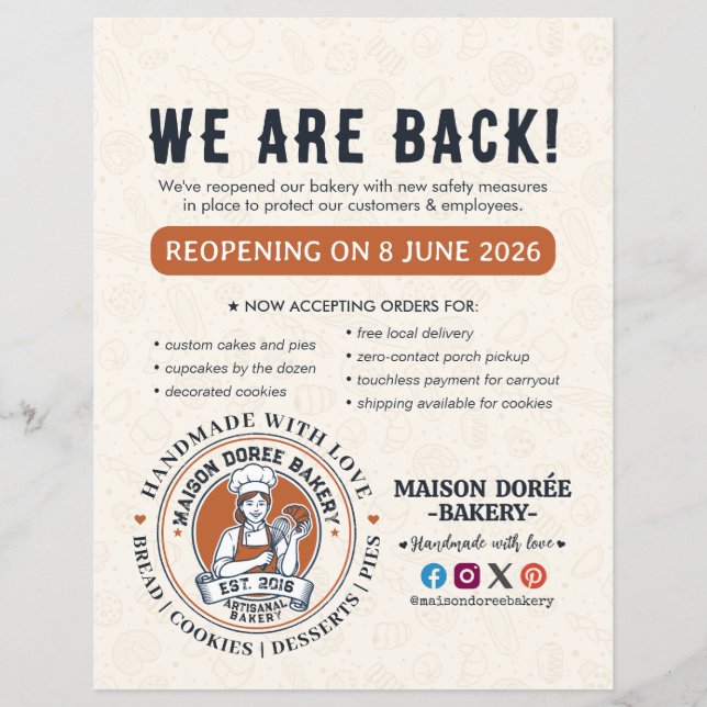 Bakery Pastry Chef Baking Catering Grand Reopening Flyer (Front)