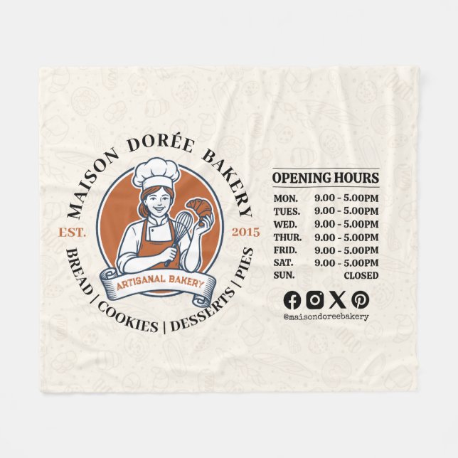 Bakery Pastry Chef Baking Catering Opening Hours Fleece Blanket (Front (Horizontal))