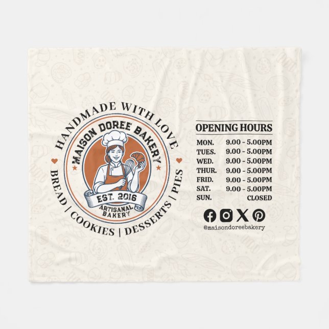 Bakery Pastry Chef Baking Catering Opening Hours Fleece Blanket (Front (Horizontal))