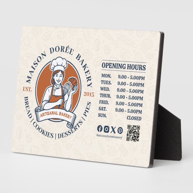 Bakery Pastry Chef Baking Catering Opening Hours Plaque (Side)