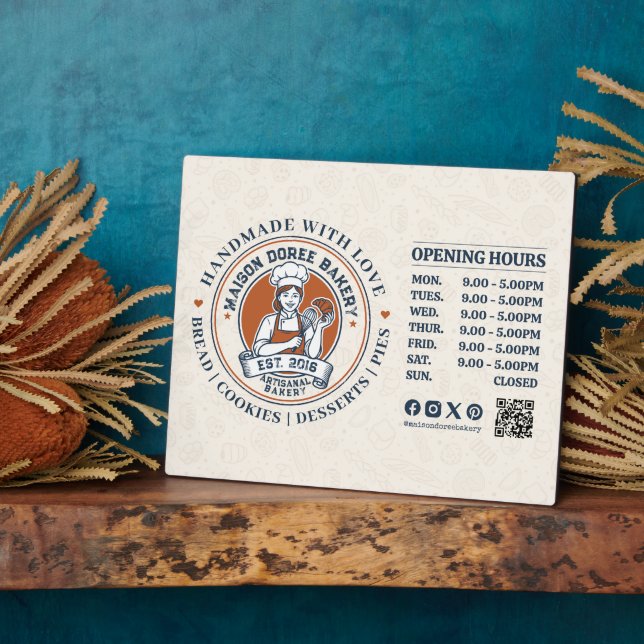 Bakery Pastry Chef Baking Catering Opening Hours Plaque (Side)
