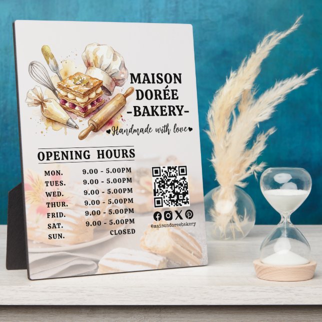 Bakery Pastry Chef Baking Catering Opening Hours Plaque (Side)