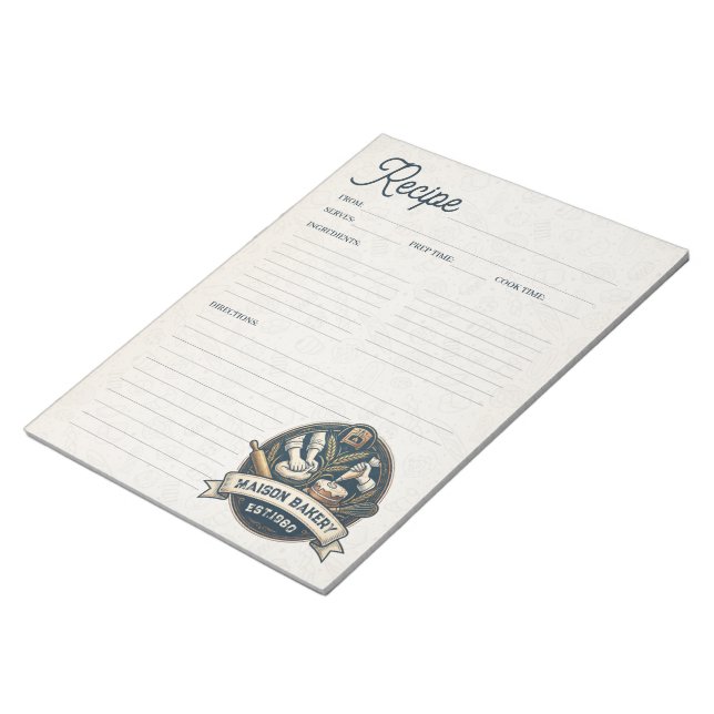 Bakery Pastry Chef Baking Recipe Page Cookbook Notepad (Angled)