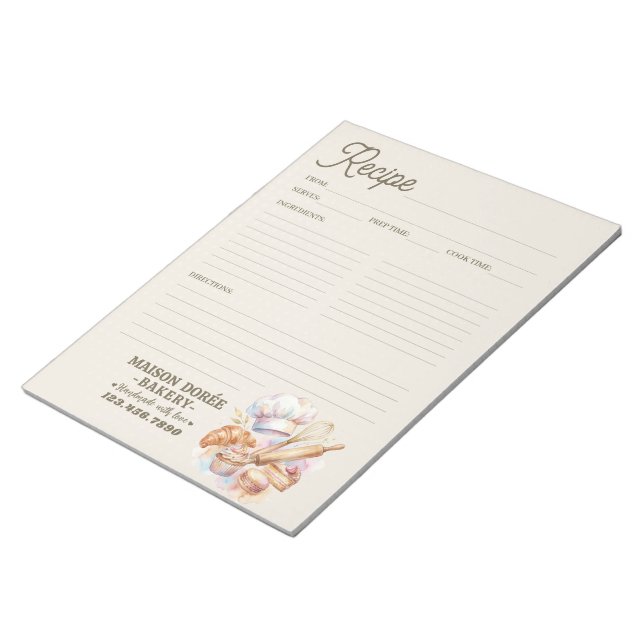 Bakery Pastry Chef Baking Recipe Page Cookbook Notepad (Angled)