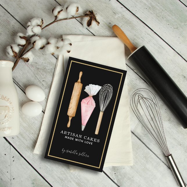 Bakery Pastry Chef Baking Utensils Black Business Card (Creator Uploaded)