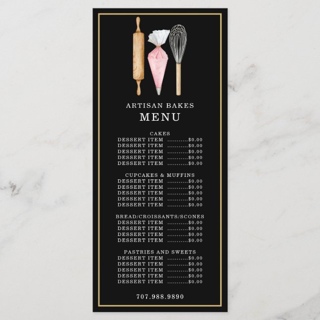 Bakery Pastry Chef Baking Utensils Black Menu (Front)