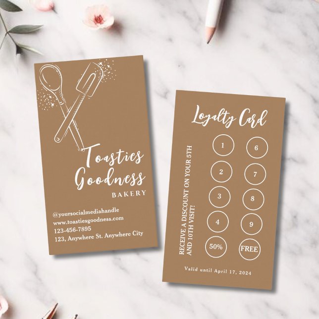 Bakery Pastry Chef Baking Utensils Brown Loyalty Card (Creator Uploaded)