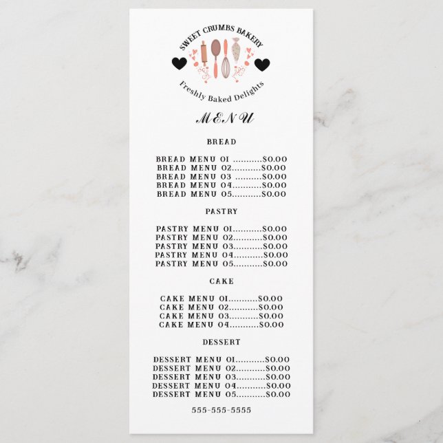 Bakery Pastry Chef Baking Utensils business  Menu (Front)