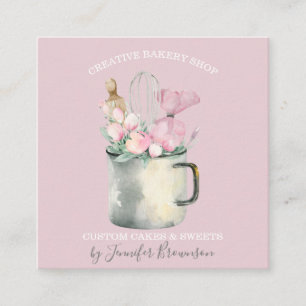 Bakery Pastry Chef Boho pink floral Square Business Card