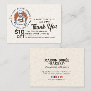 Bakery Pastry Chef Cake Baker Thank You Promo Code Discount Card