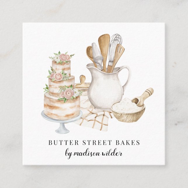 Bakery Pastry Chef Cake Square Business Card (Front)