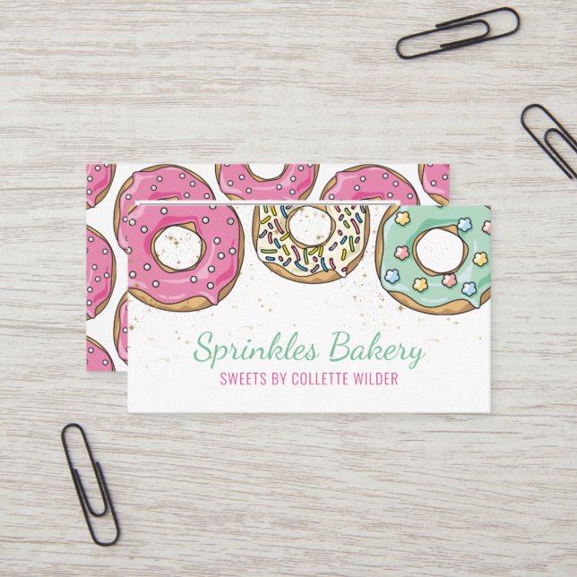 Bakery Pastry Chef Catering Sprinkle Doughnuts Business Card (Front/Back In Situ)