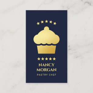 Bakery Pastry Chef Cupcake Navy And Gold  Business Card
