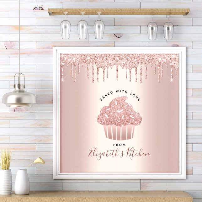 Bakery Pastry Chef Cupcake Rose Gold Glitter Drips Poster (Creator Uploaded)