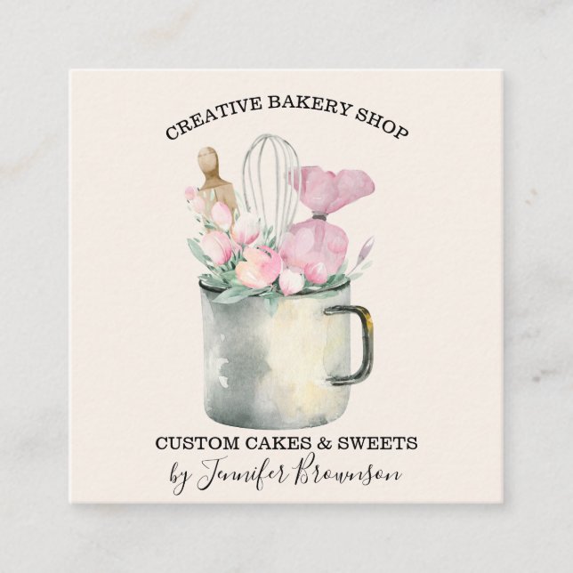 Bakery Pastry Chef cute ivory Square Business Card (Front)
