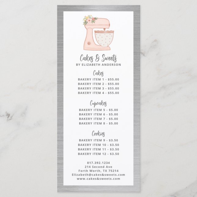 Bakery Pastry Chef Dessert Menu (Front)