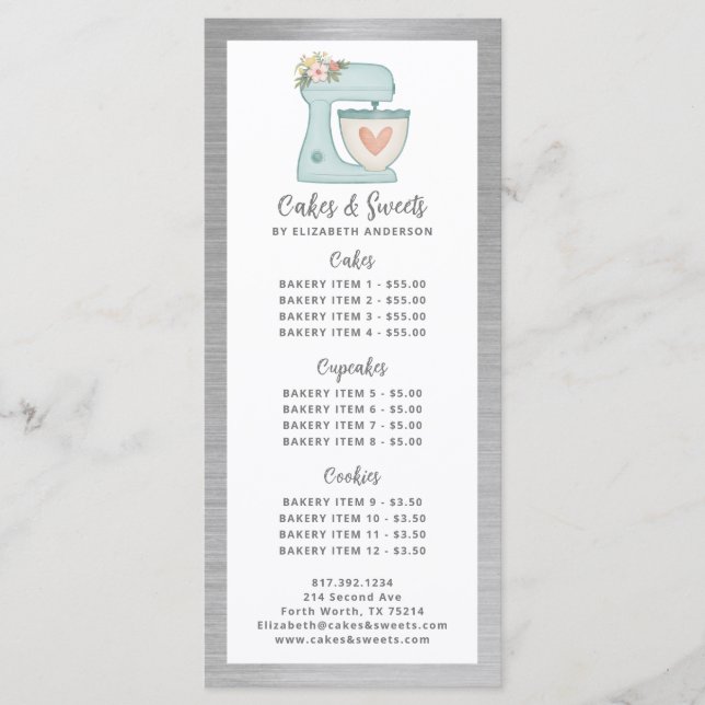 Bakery Pastry Chef Dessert Menu (Front)
