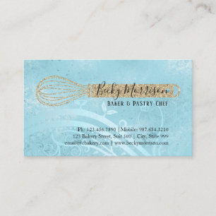 Bakery Pastry Chef Elegant Gold Whisk Business Card