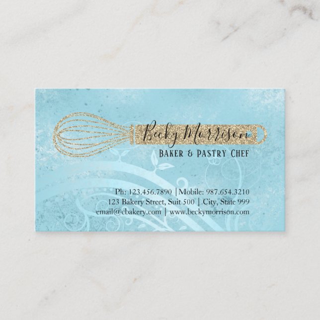 Bakery Pastry Chef | Elegant Gold Whisk Business Card (Front)