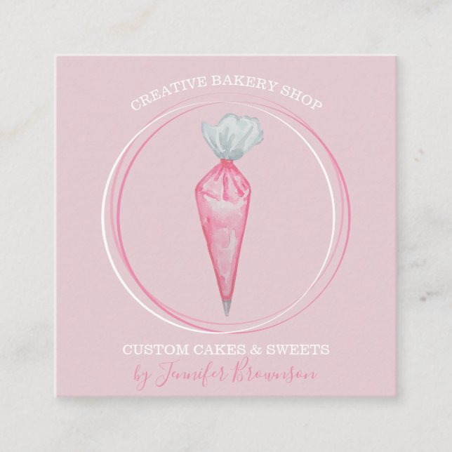 Bakery Pastry Chef elegant logo Square Business Card (Front)